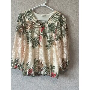 Ember Floral Lace Blouse Tie Neck Long‎ Sleeve Sheer Top Medium M Womens